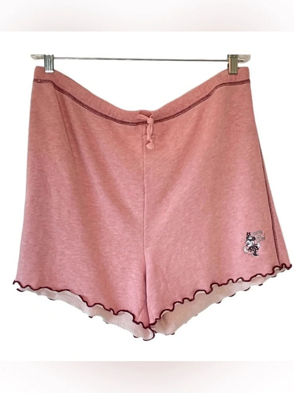 Disney Minnie The Classic Mouse Pink Heather Sweat Shorts Scalloped Hem Size XL